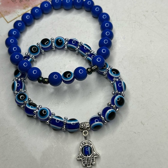 Blue Evil Eye & Hamsa Bracelet Set - Picture 2 of 3